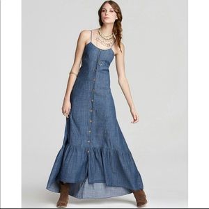 FREE PEOPLE BUTTON-DOWN DENIM CASUAL MAXI DRESS